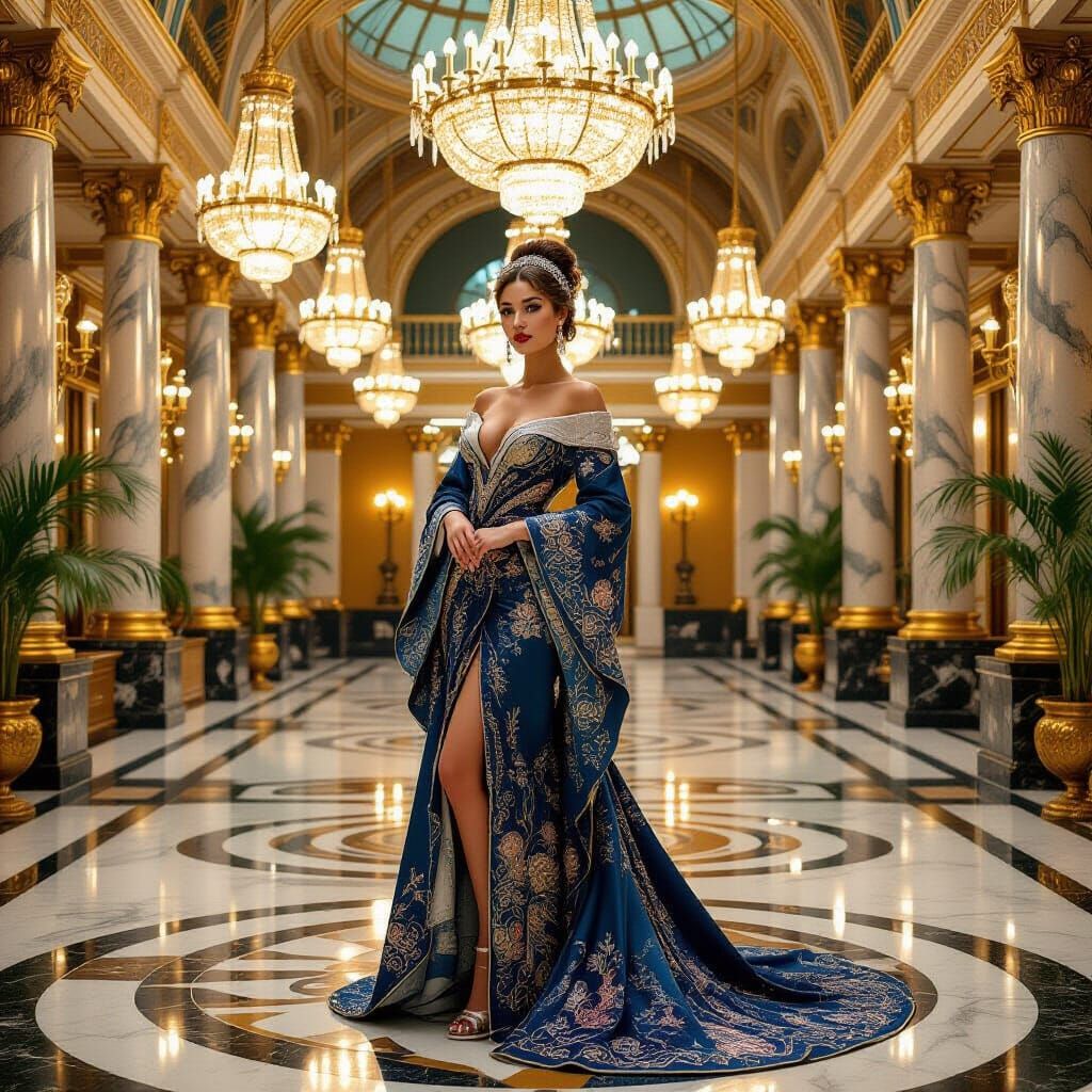 Elegant Ballroom Scene in Art Nouveau Style