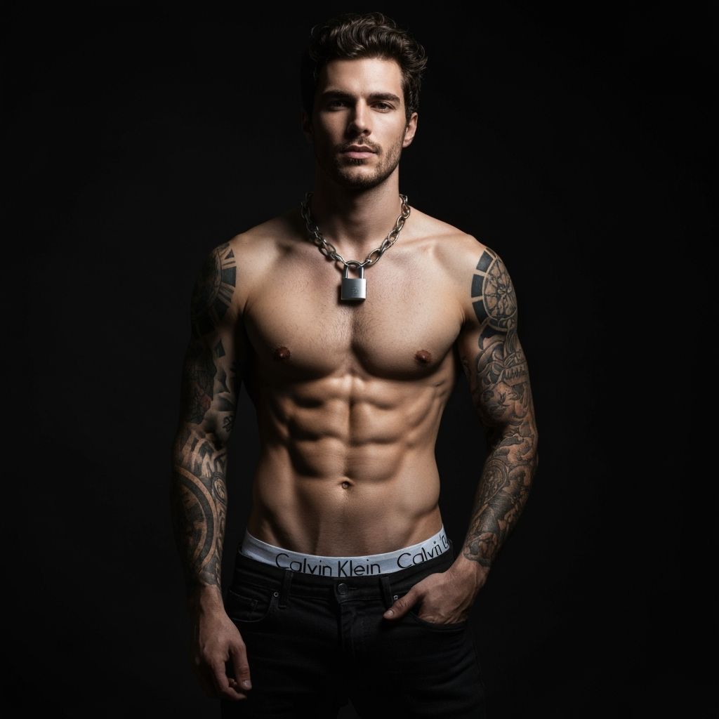 Hyperrealistic Portrait of Athletic Man in Shadows