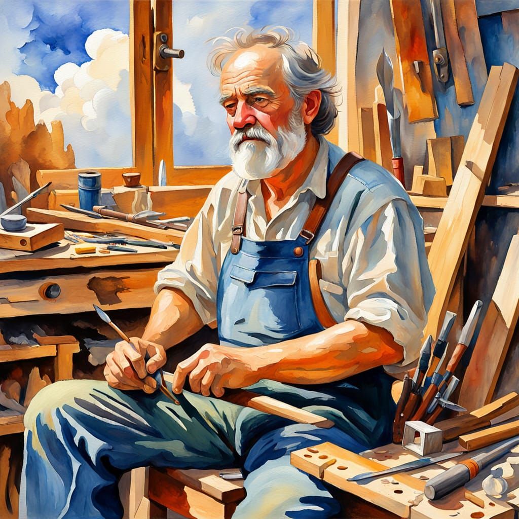 Seasoned Carpenter at Rest in Impressive Artistic Style