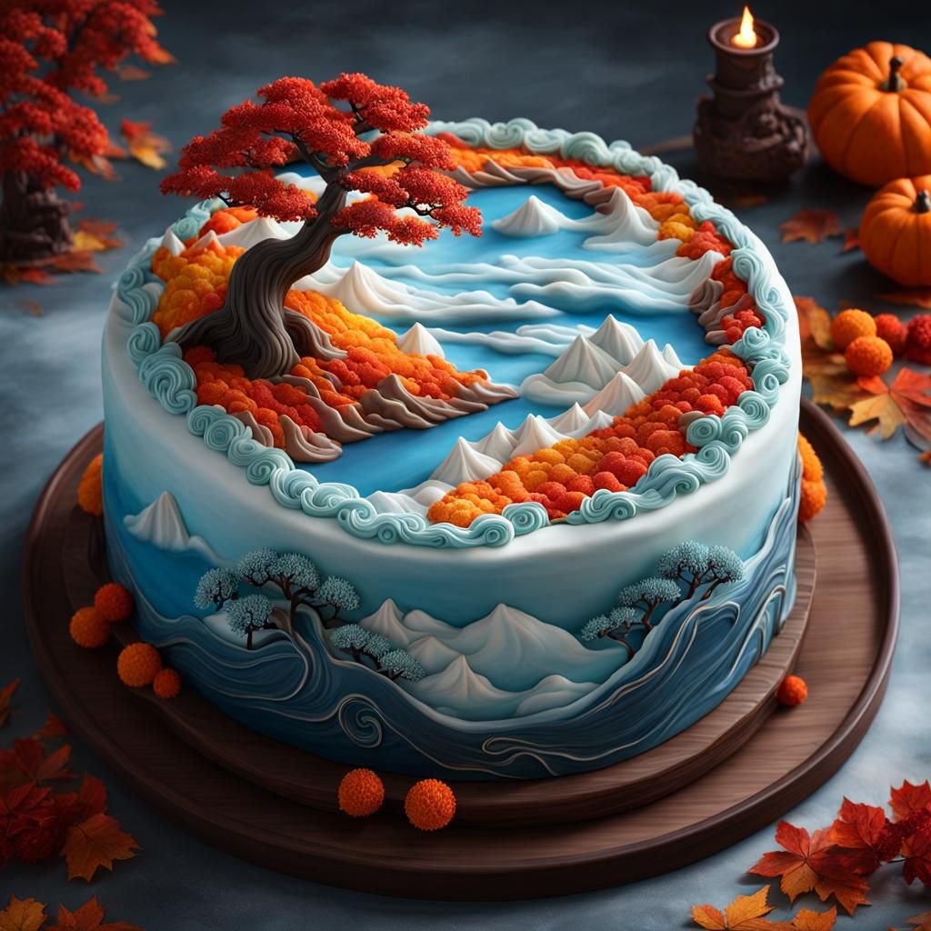 Bonsai Landscape Cake with Swirling Clouds