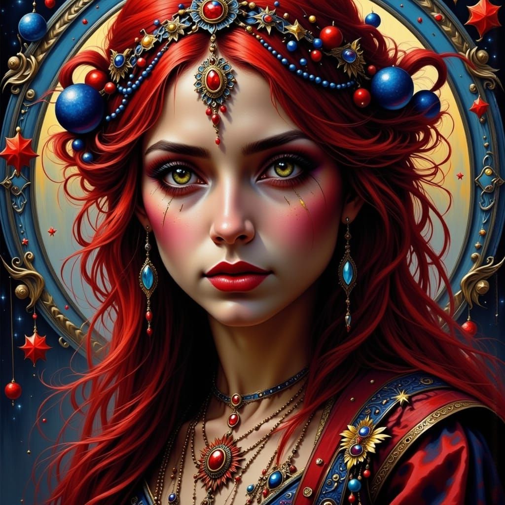 Romantic Gypsy Woman in Deep Red Hair