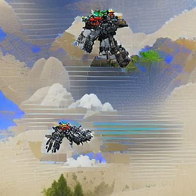 Futuristic Flying Mech Soaring Through the Sky