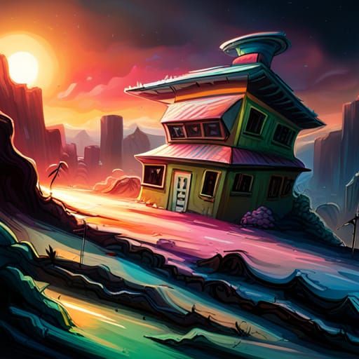 Damaged Alien Home in Graffiti Art Style