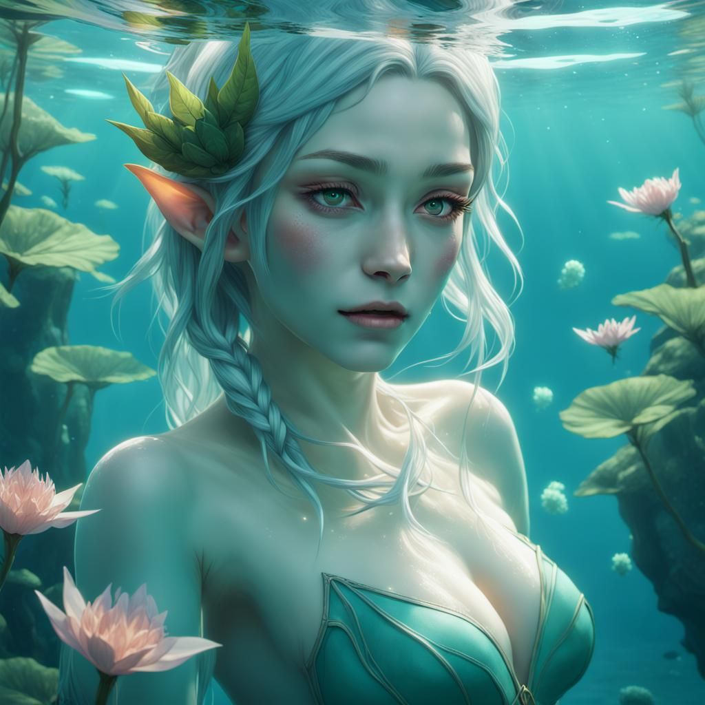 Elven Woman Underwater: Detailed 3D Anime Art