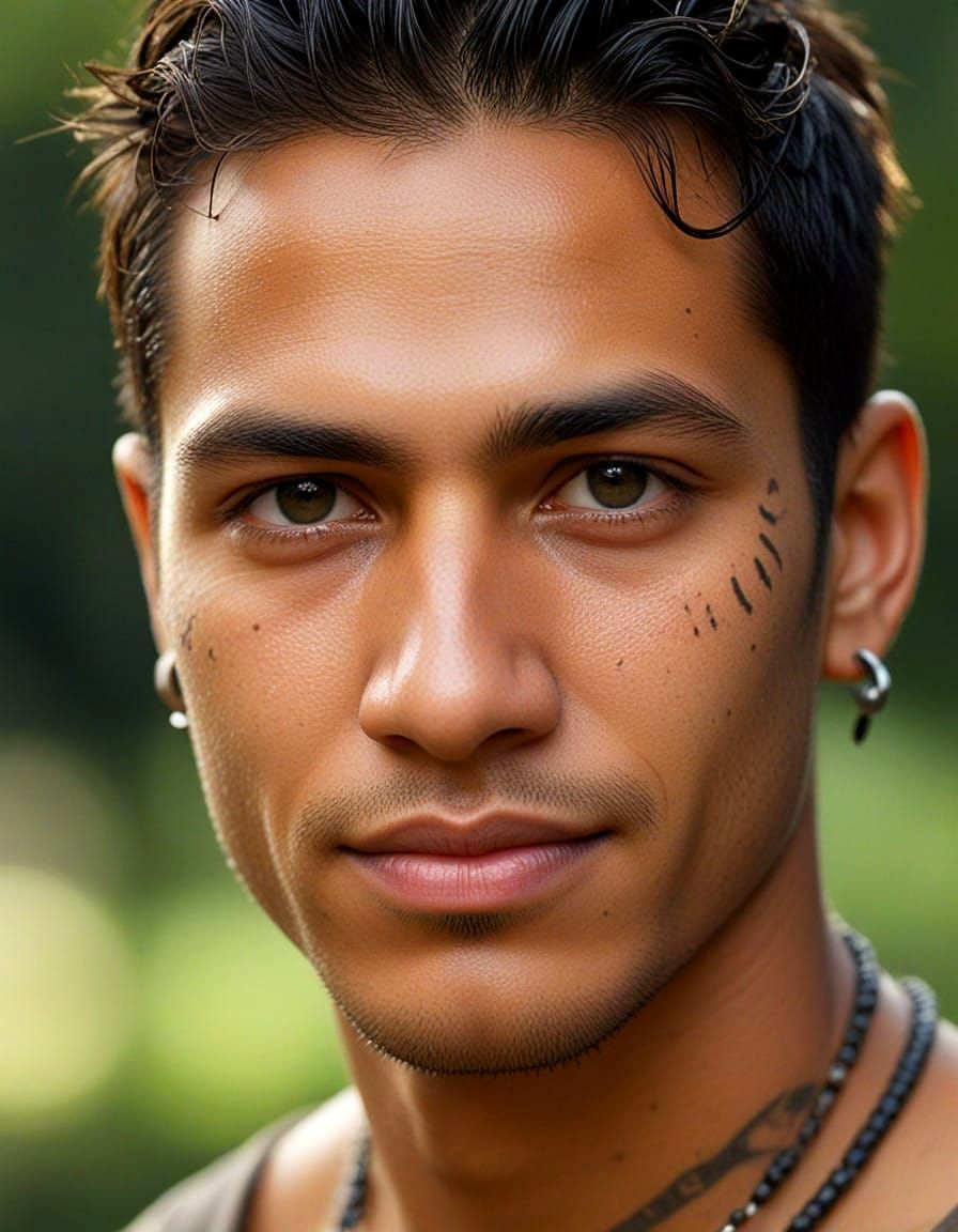 Tattooed Polynesian Warrior with Warm Smile