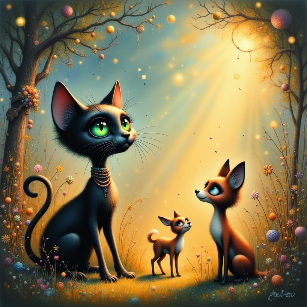 Magical Meadow with Fireflies in Airbrush Art Style