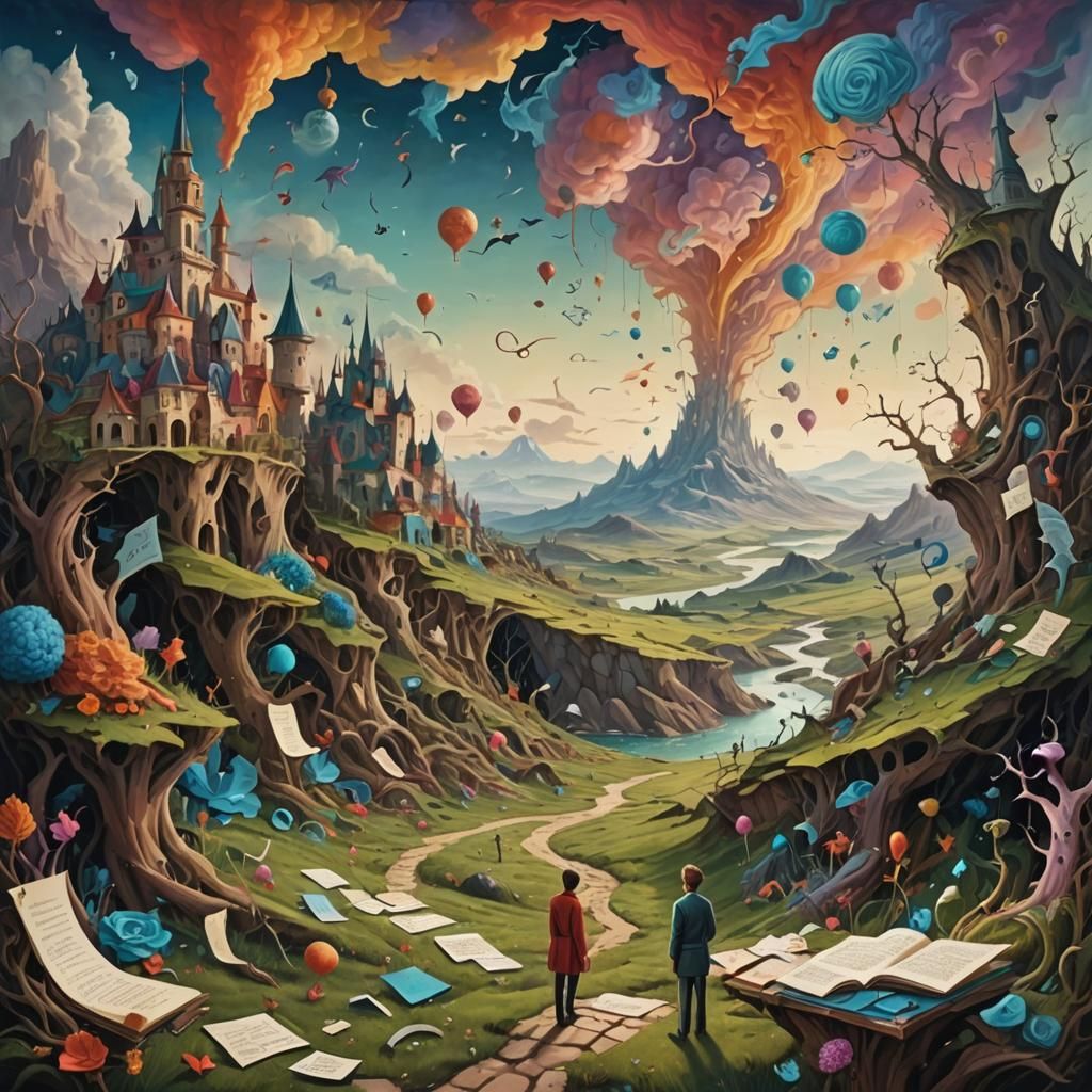 Surreal Dreamlike Figure in Fantastical Landscape