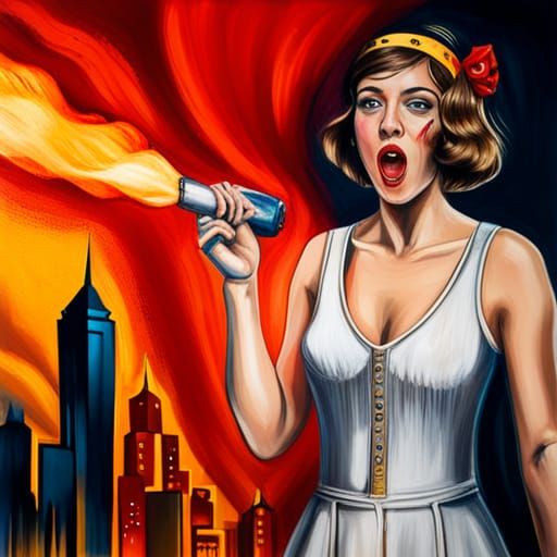 Screaming Woman with Blowtorch, Graffiti Art Style