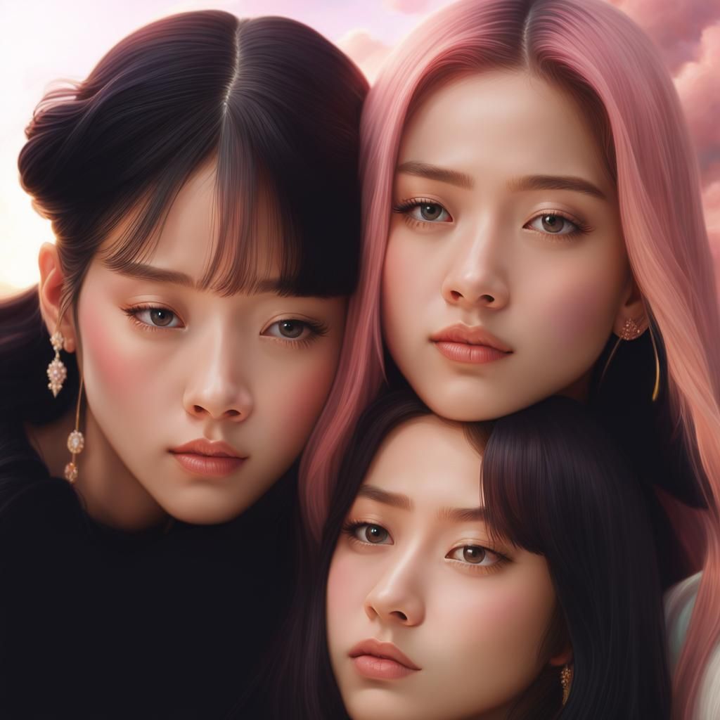 Blackpink in Sacred Dreamscape: Anime-Inspired Oil Painting