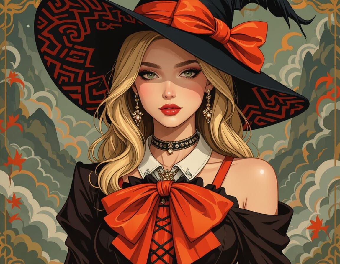 Elegant Woman in Dynamic Landscape, Digital Art