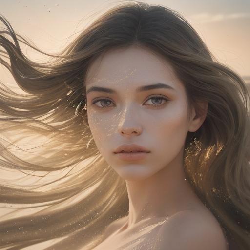 Surreal Portrait of Woman with Sand and Chiaroscuro