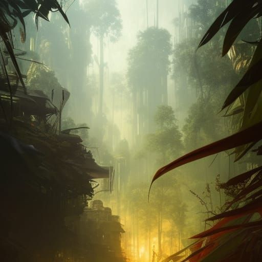 Lush Jungle City in Dark Fantasy Style
