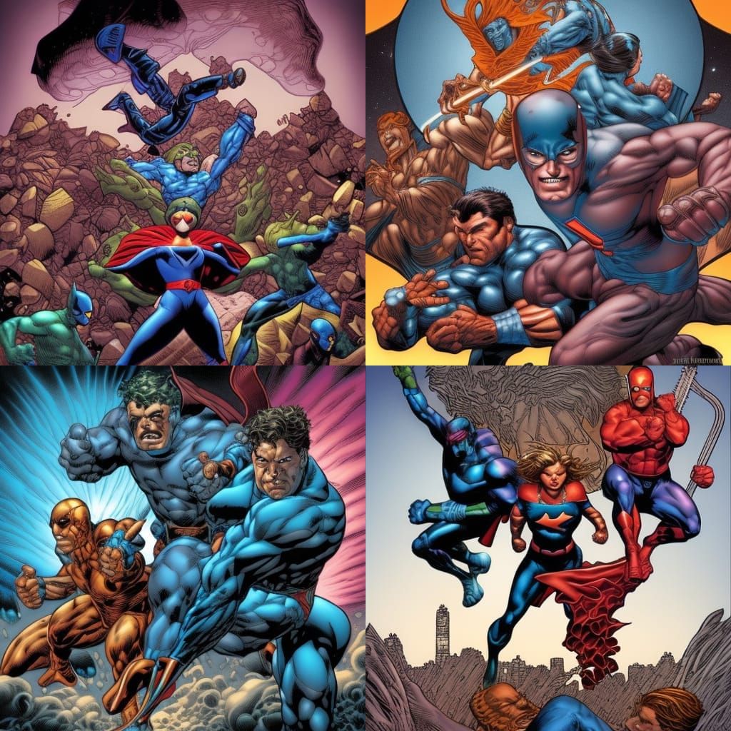 Dynamic Superheroes in Comic Book Art Style
