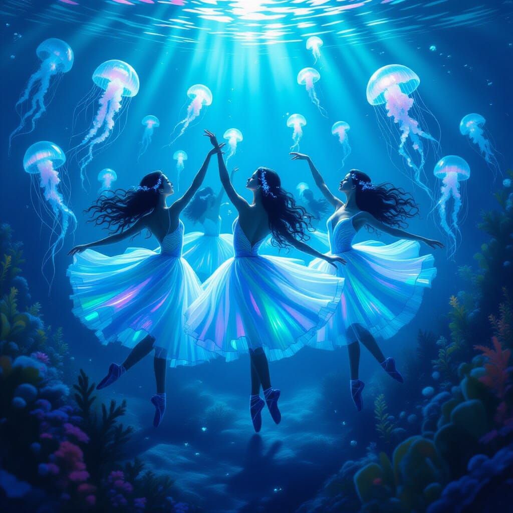 Bioluminescent Kelpie Ballerinas Dance in Kelp Forest