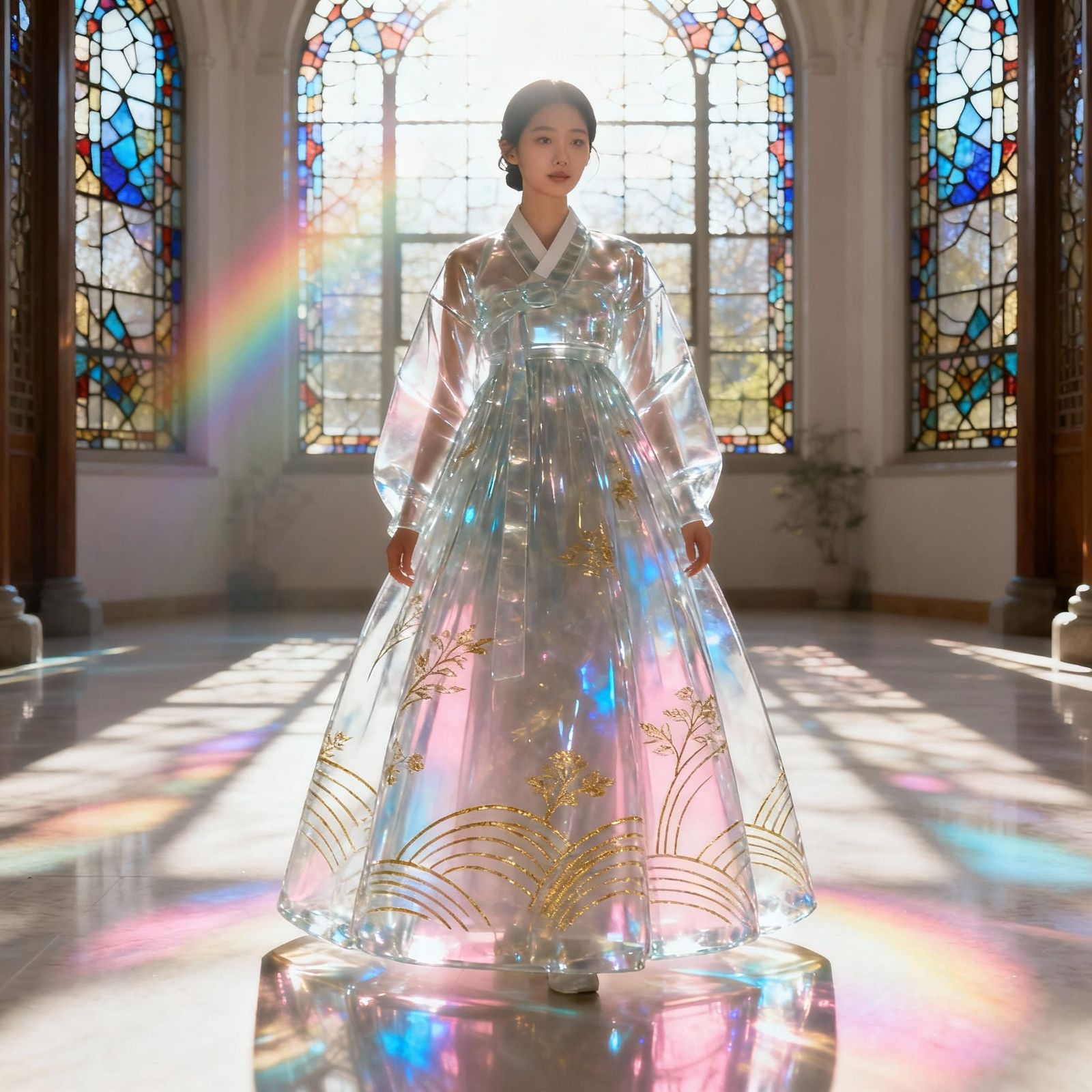 Woman in Luminous Stained Glass Hanbok