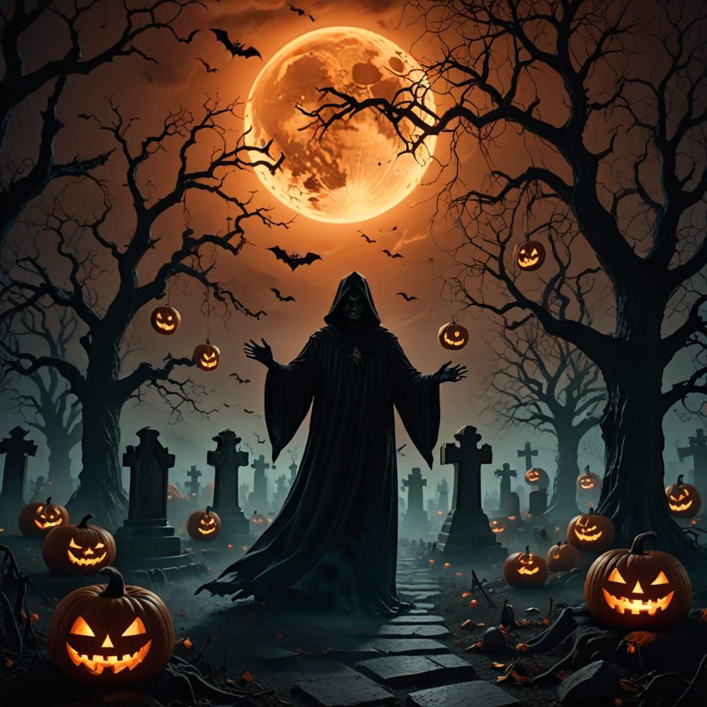Dark Fantasy Halloween Graveyard with Ritual
