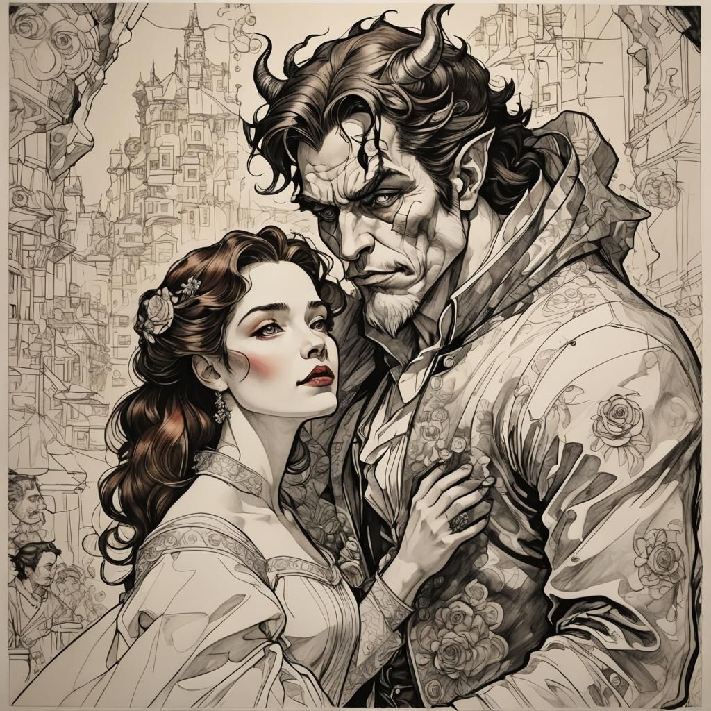 Beauty and the Beast Line Drawing