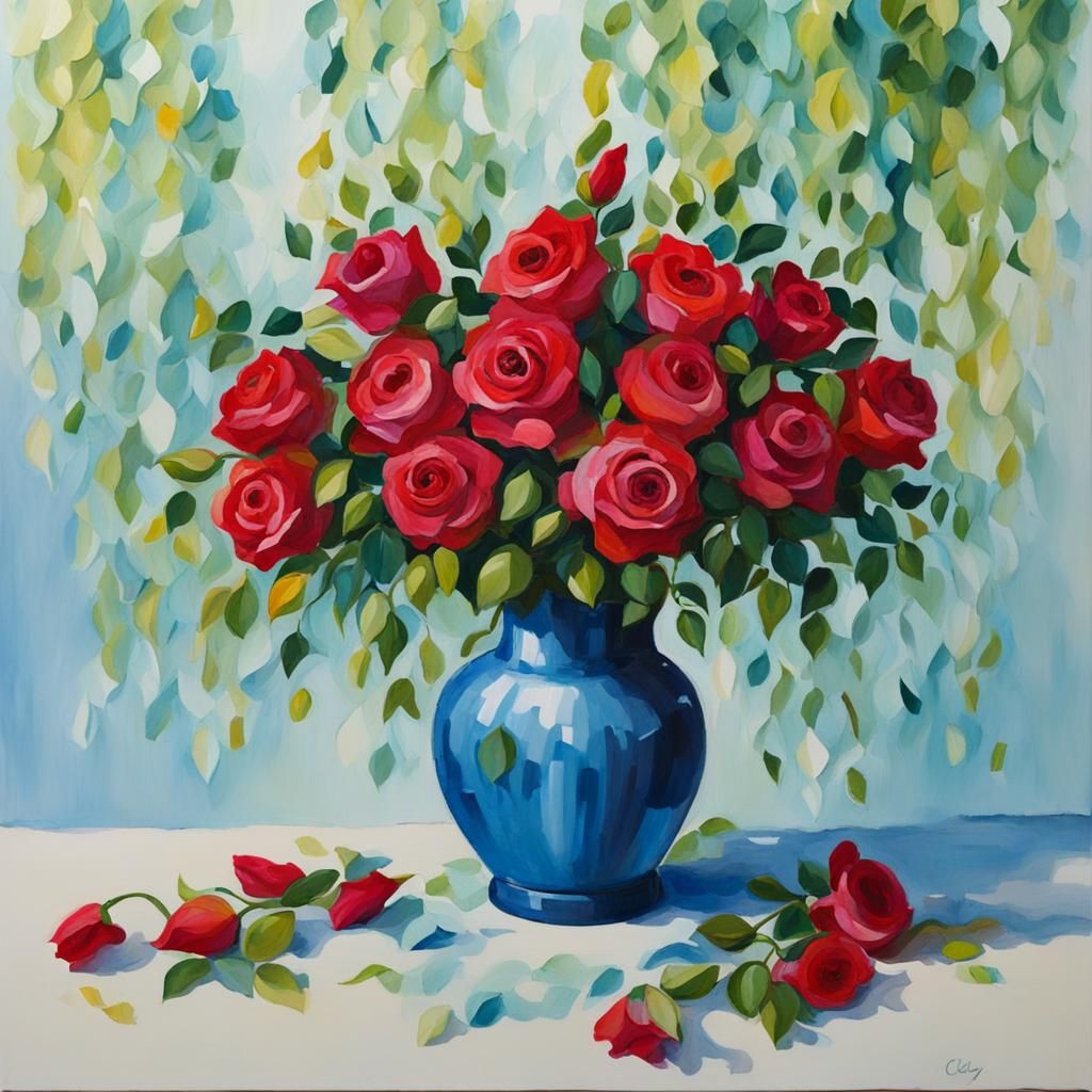 Roses and Lilies: Neo-Impressionist Impasto Painting