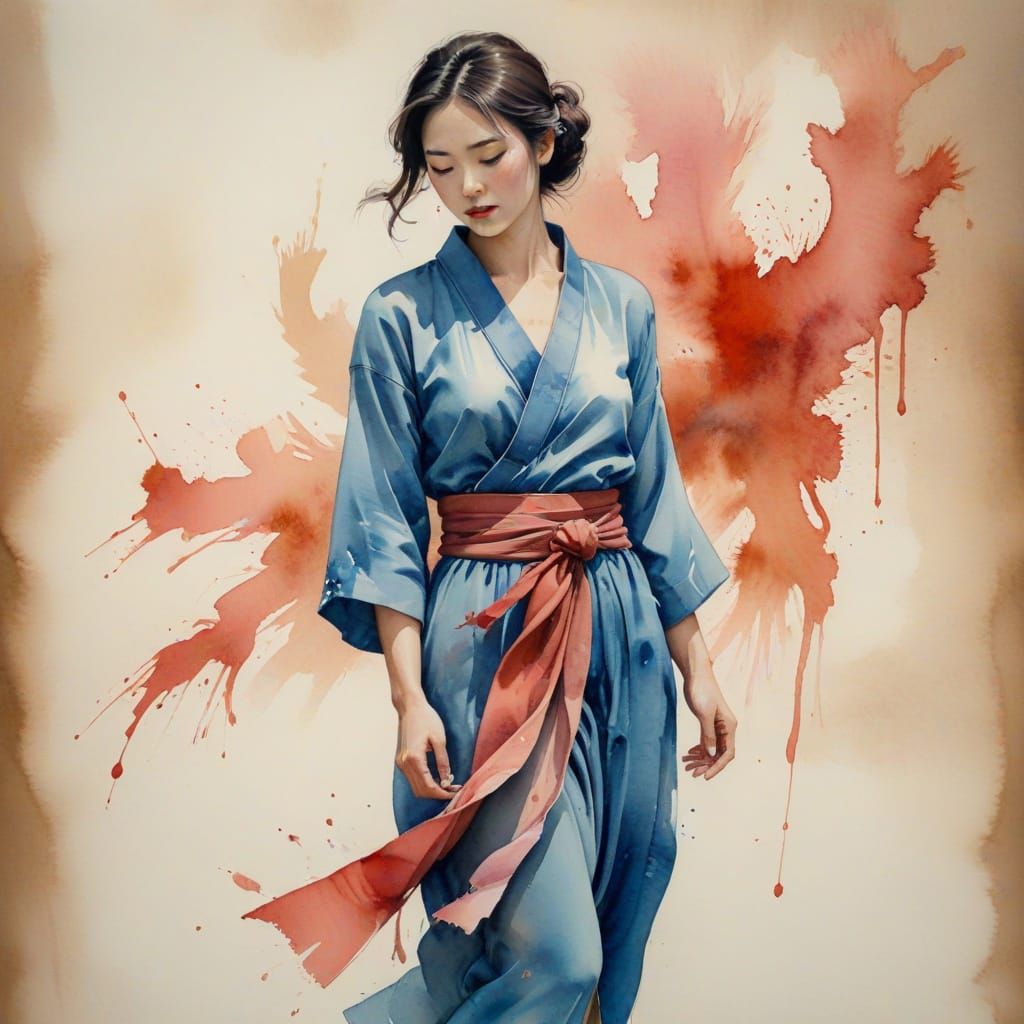 Ethereal Watercolor Figure Study in Cerulean Blue