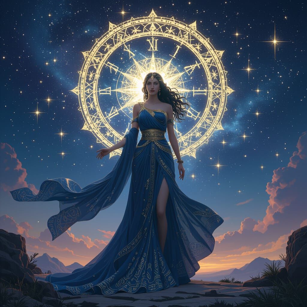 Ancient Greek Goddess of Stars and Astrology with Cosmic Hal...