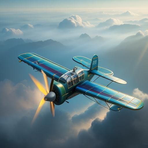 Biplane Soaring Through Mystic Forest, Art Nouveau Style