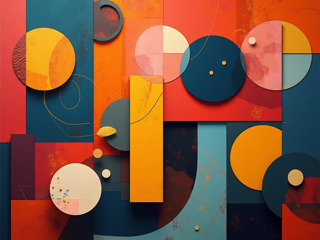 Vibrant Cubist Composition with Art Deco Patterns