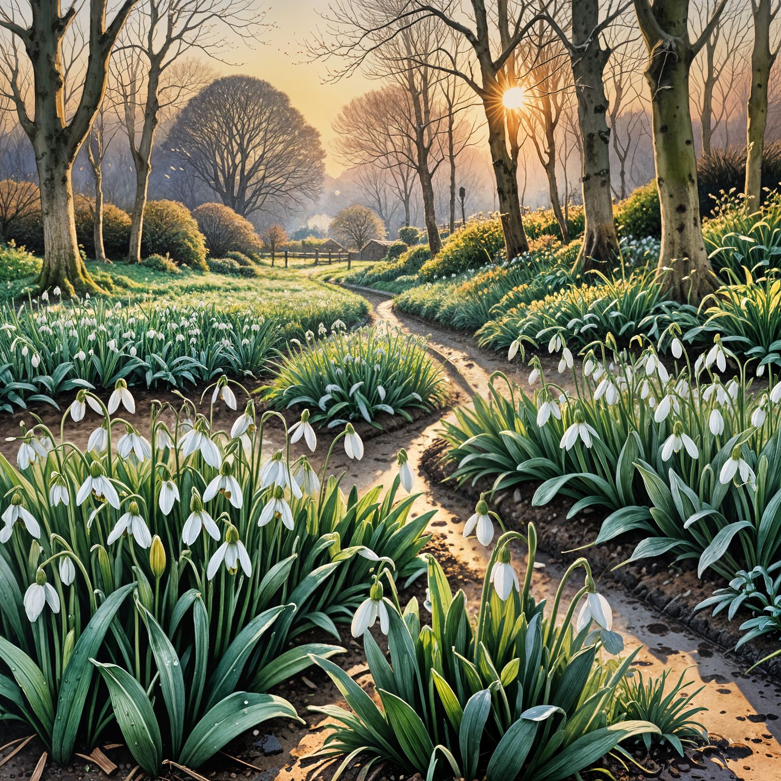 Vibrant Watercolour Spring Blooms in Golden Hour England