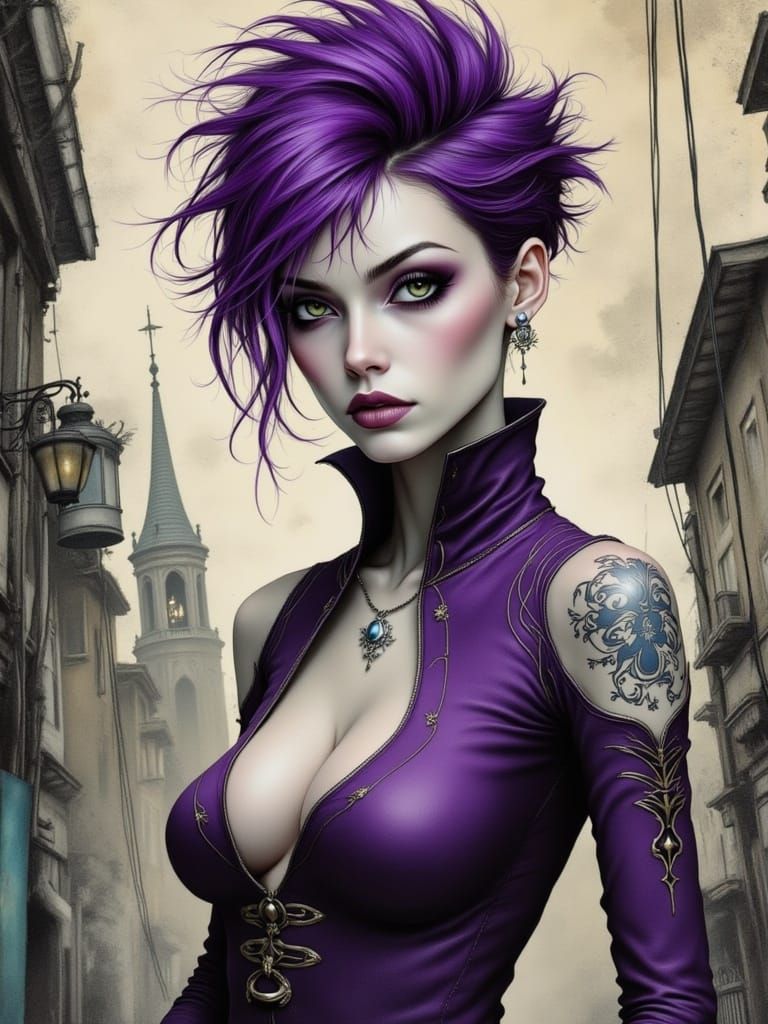 Elegant Punk Rebel in Vibrant Urban Landscape
