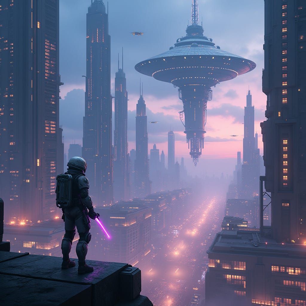 Epic Cyberpunk Metropolis at Sunset