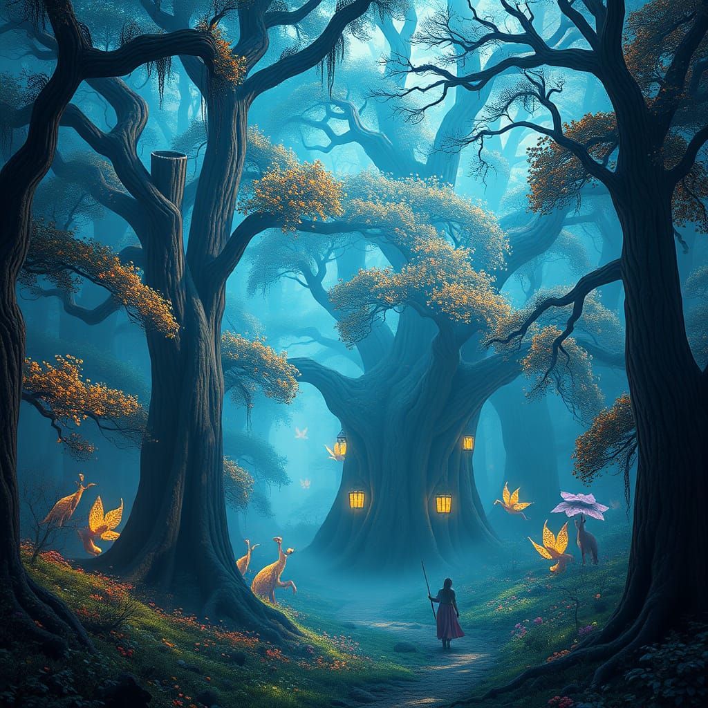 Mystical Wandering Forest in Detailed Matte Painting Style