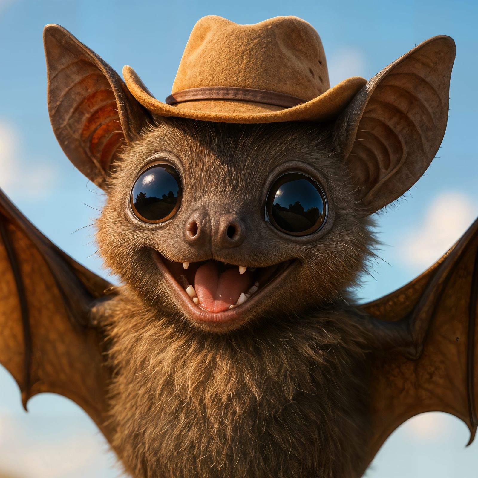 Adorable CGI Bat Wearing a Cowboy Hat