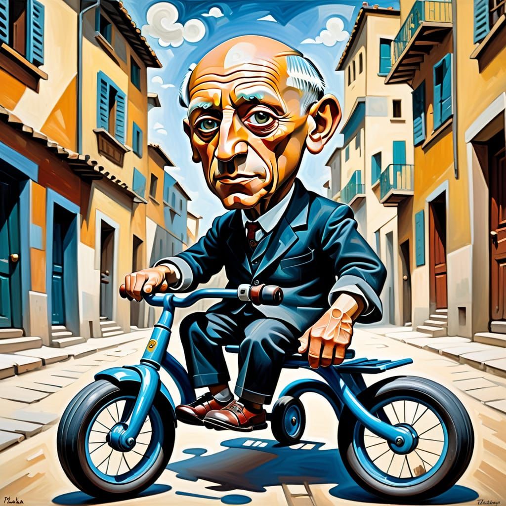 Cubist Picasso Caricature on Children's Tricycle Painting