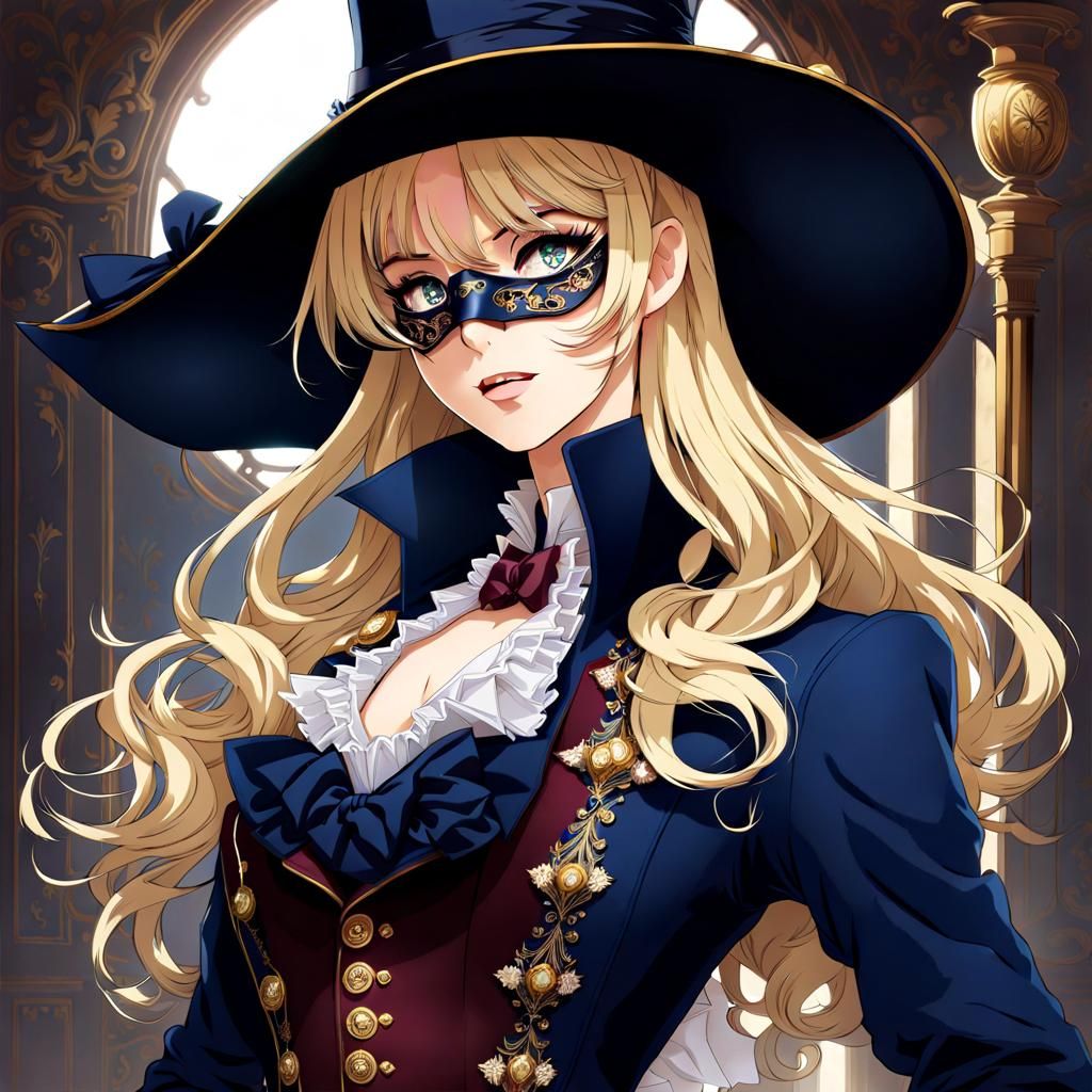 Anime Girl in Victorian Dress with Masquerade Mask