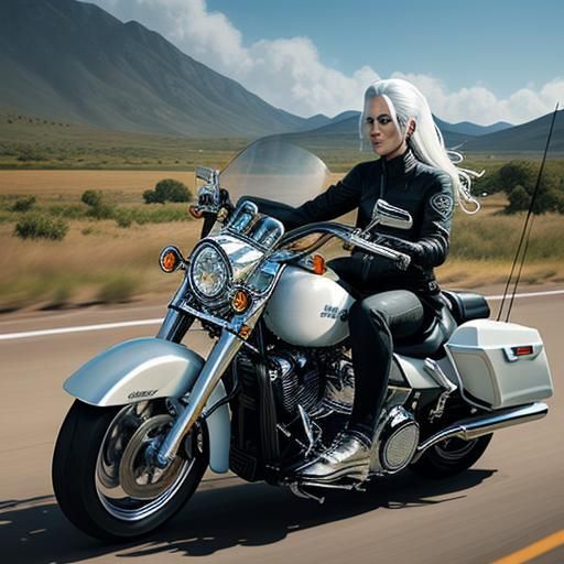 Woman on Harley Davidson: Hyperrealistic Ranch Scene