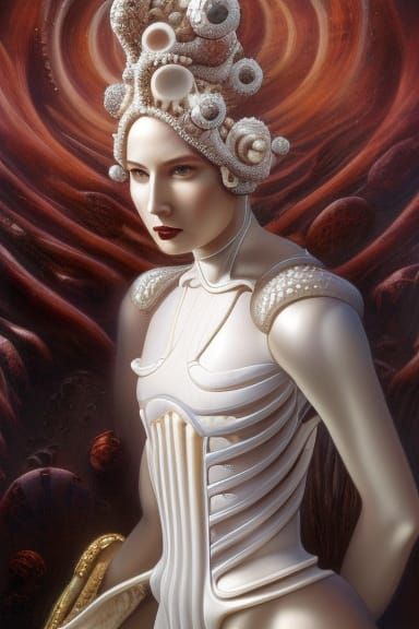 Biomechanical Warrior Woman Portrait in Sci-Fi Style