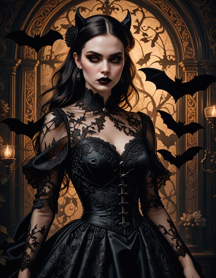 Goth Girls in Whimsical Bat Dresses