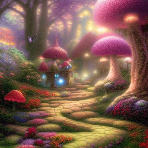 Whimsical Fairy Mushroom Wonderland in Ethereal Style