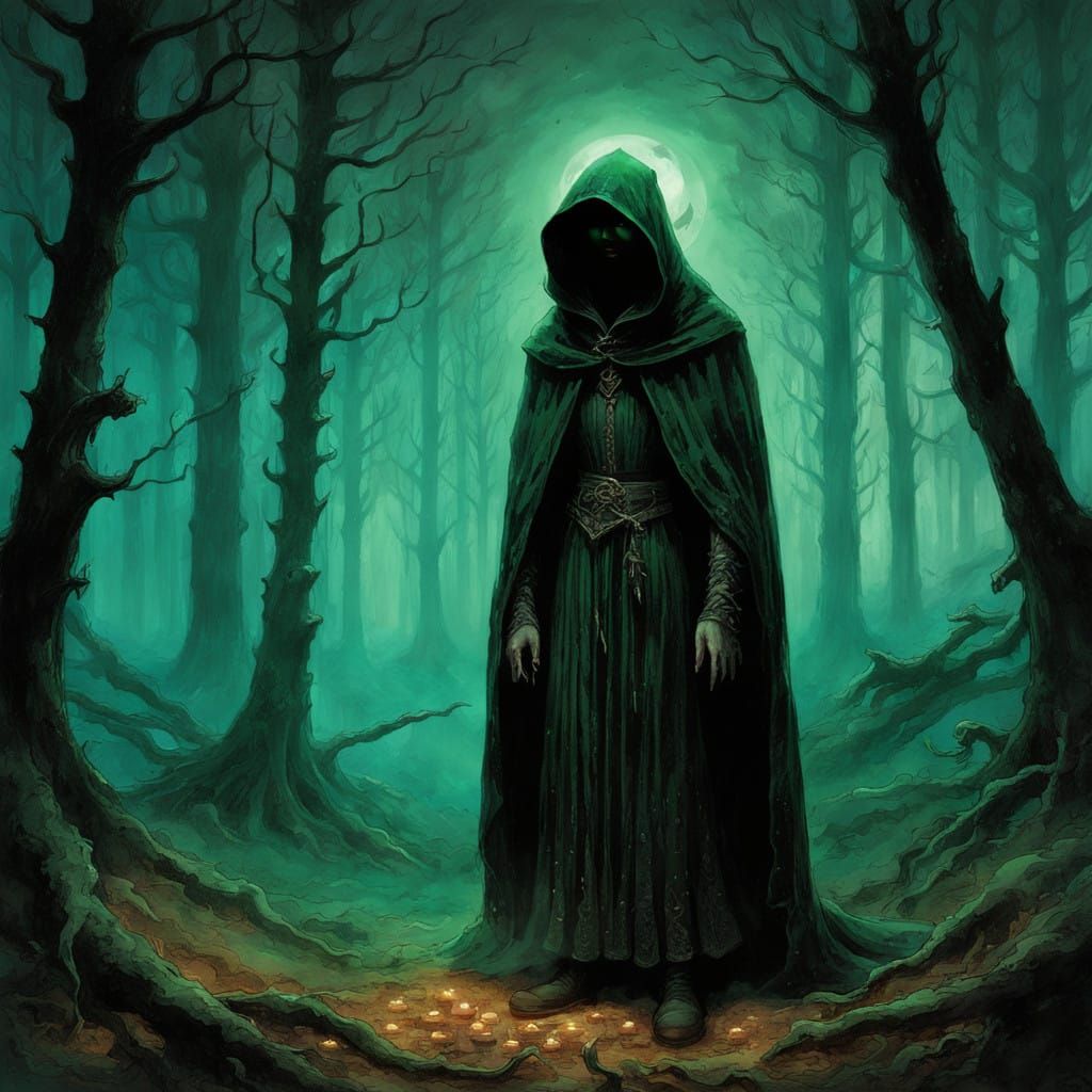 Mystical Witch in Dark Forest Enchantment