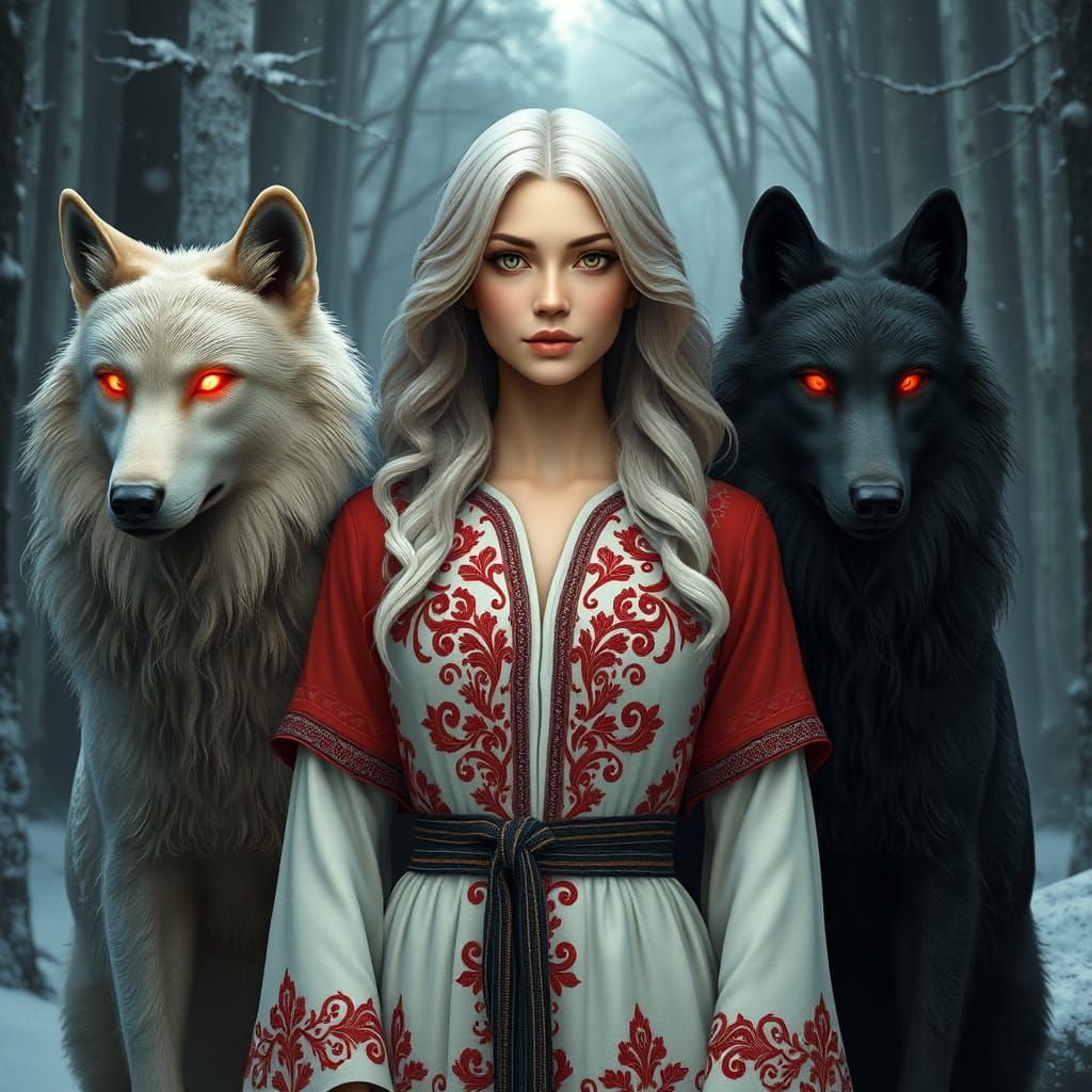 Dark Fantasy Goddess Amidst Frosty Wolves in a Cinematic 3D ...
