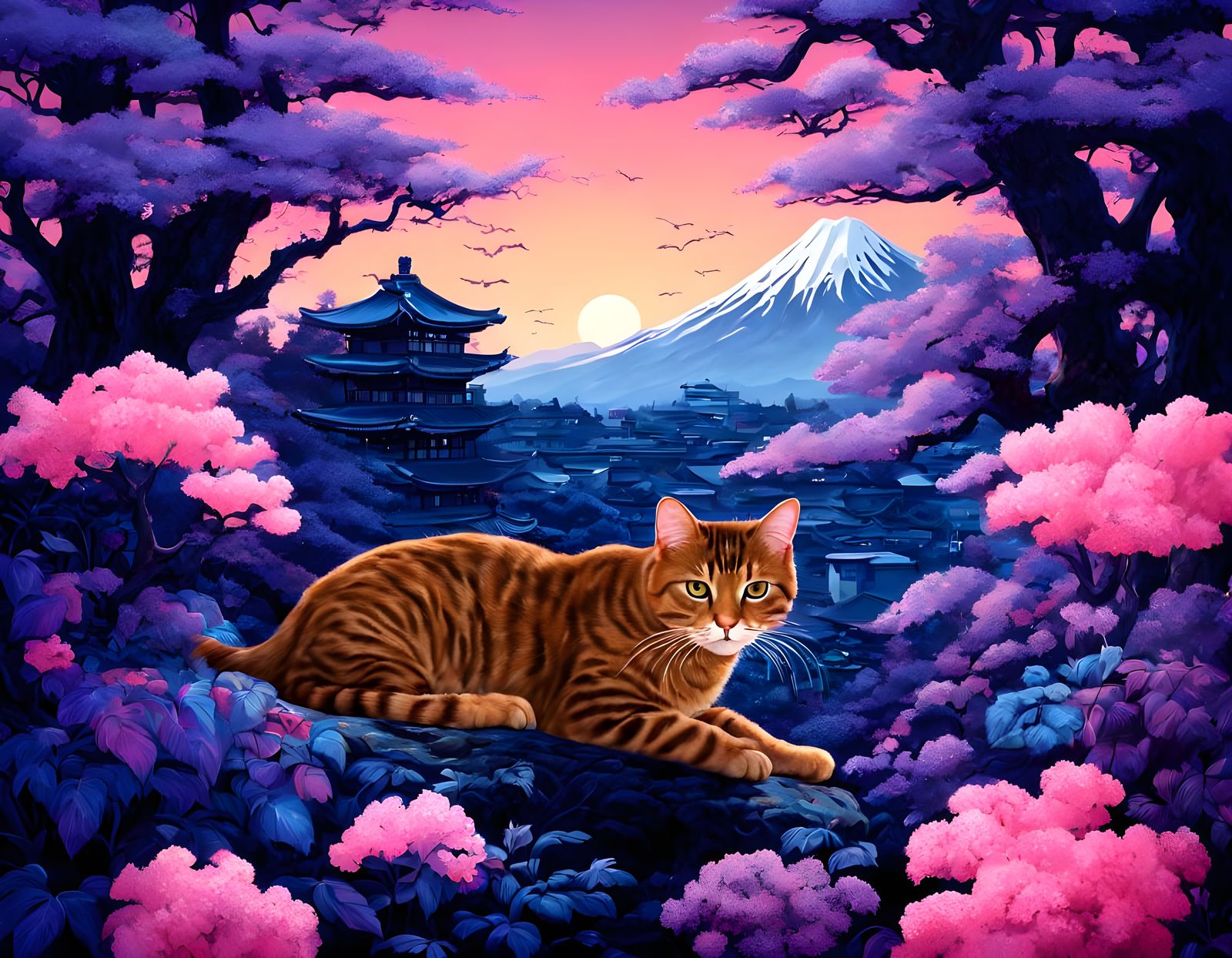 Cat Art with Japanese Art Style