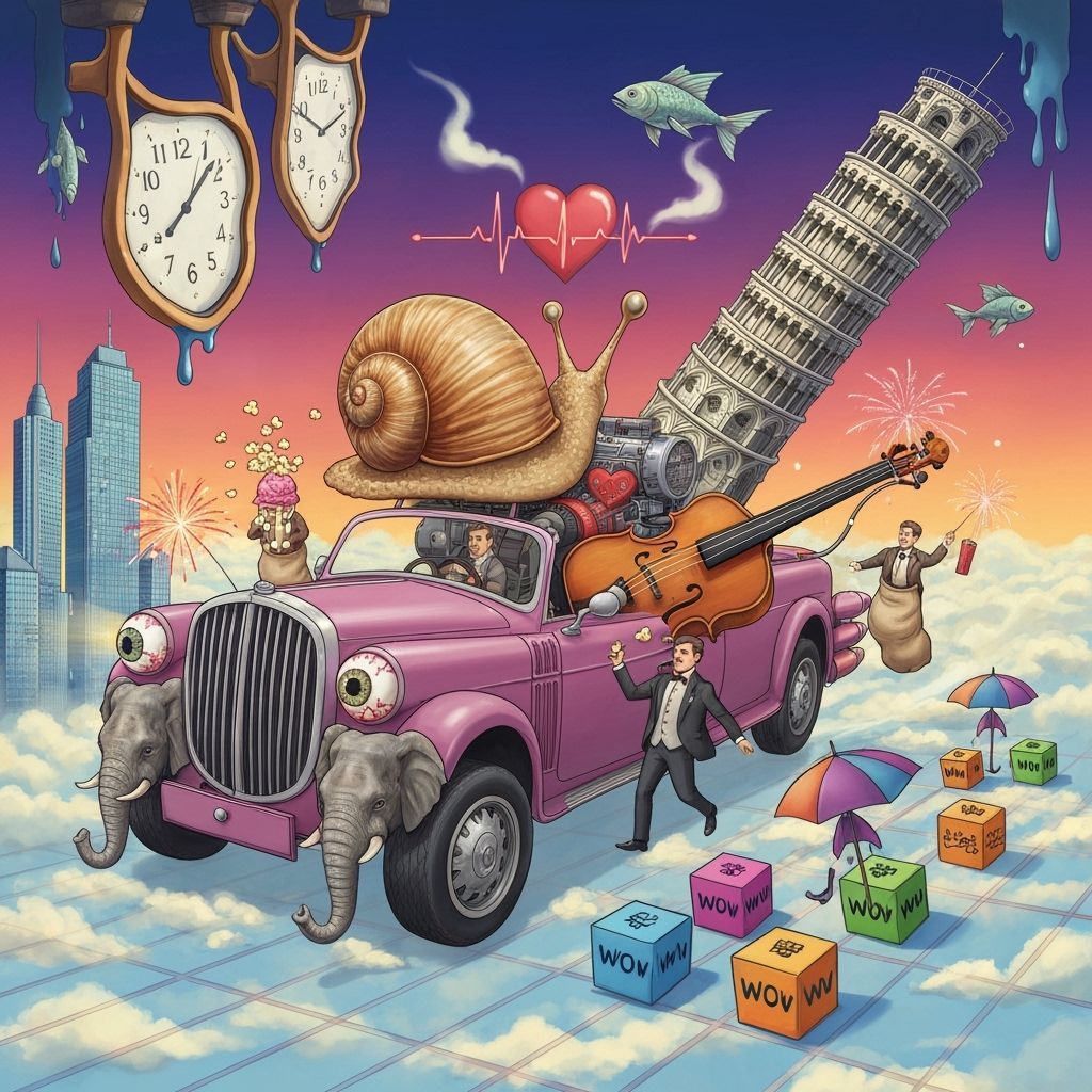 Surreal Luxury Car with Melting Clockwork Body