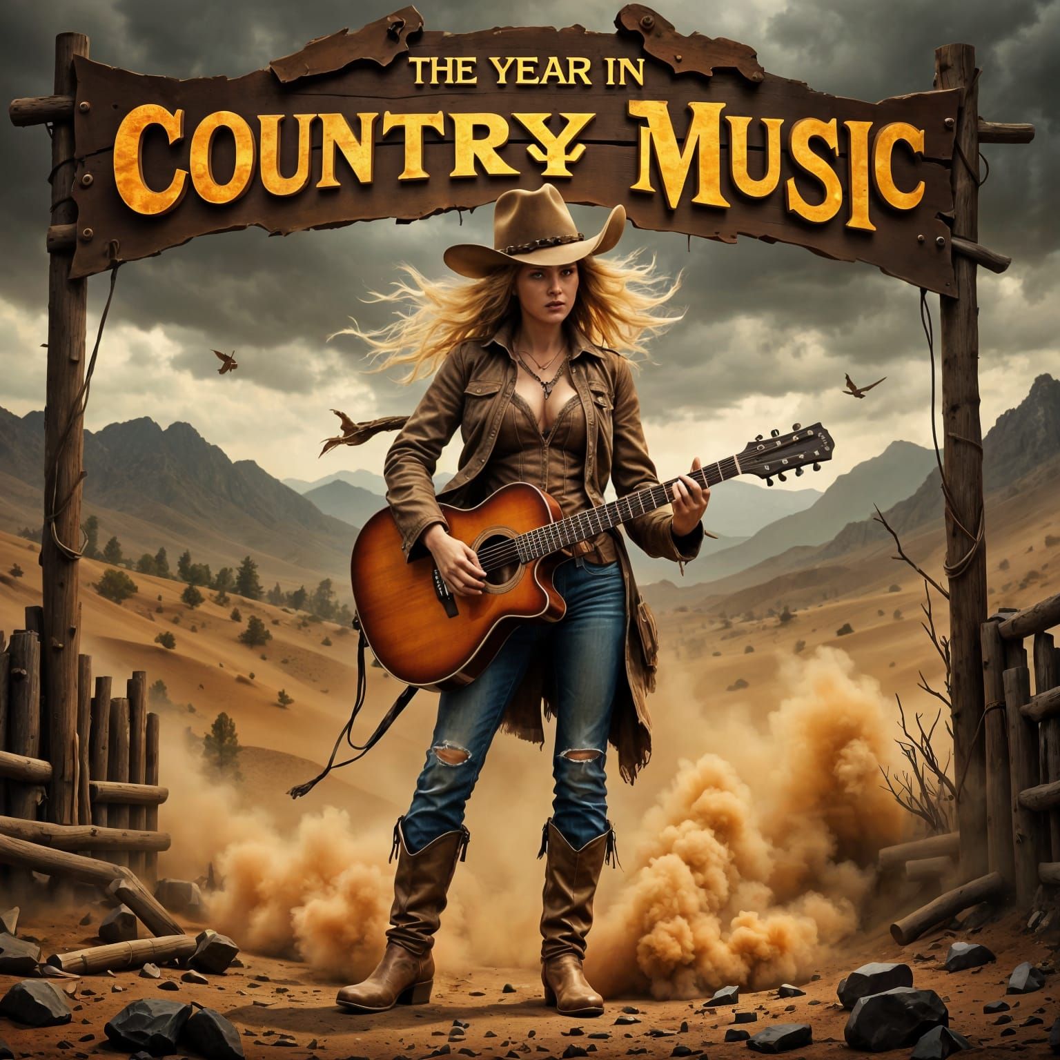 Surreal Old West Cowgirl Performs Under Cinematic Spotlight