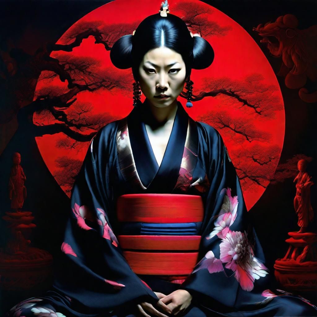 Gorgeous Yakuza Princess in Black Light Art