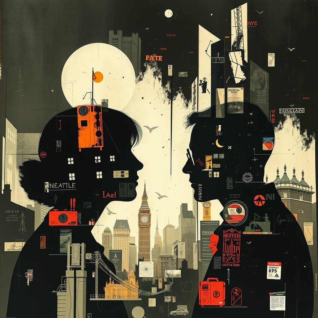 Double Exposure Artwork in Vibrant Color Palette