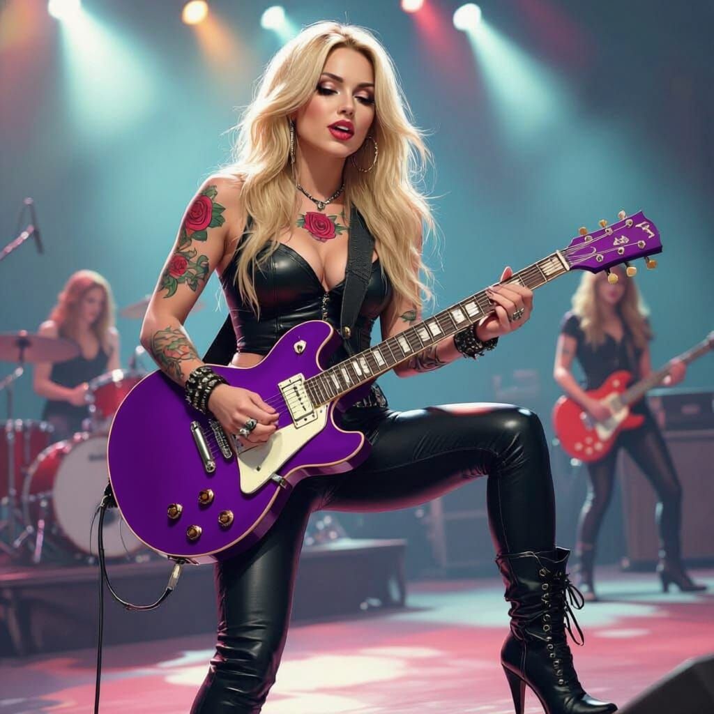 Rock Singer with Star Guitar in Pop Surrealist Style