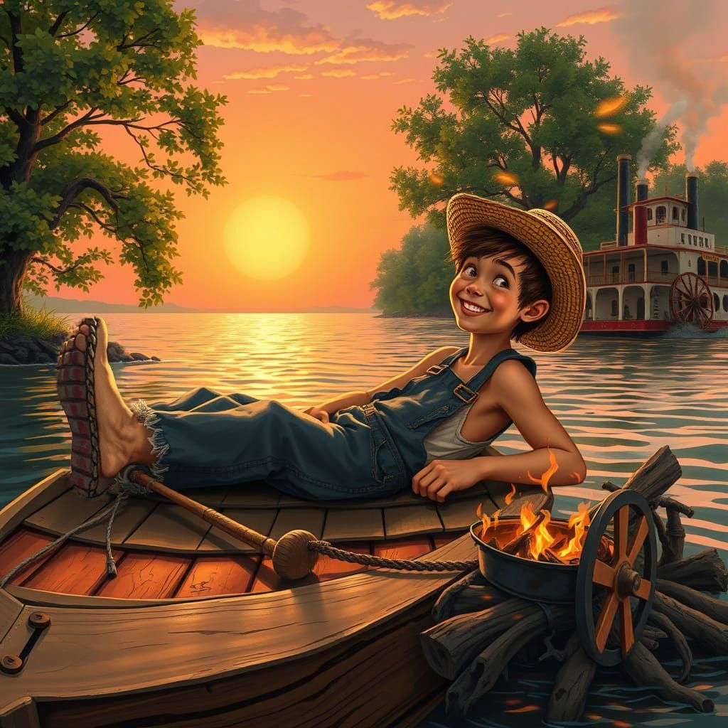Young Huck Finn Embarks on a Mississippi River Adventure