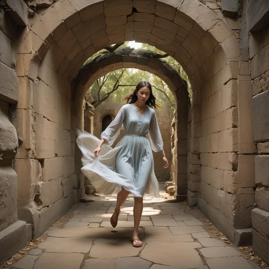 Girl Stepping Through Magic Portal with Afterimages