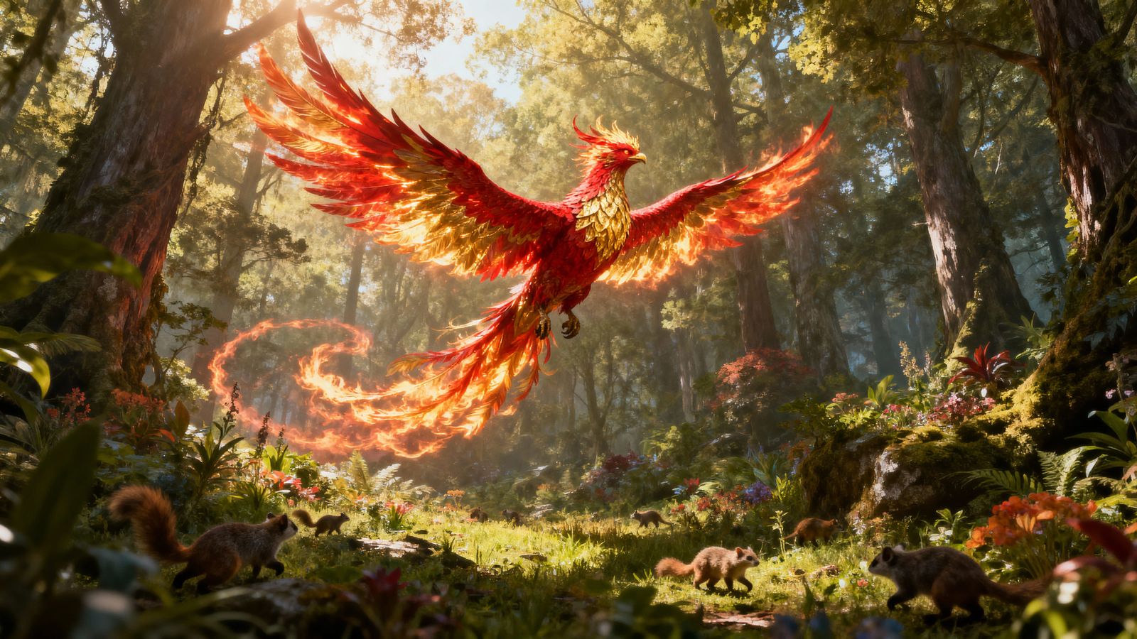 Phoera Soars Through Sunlit Forest