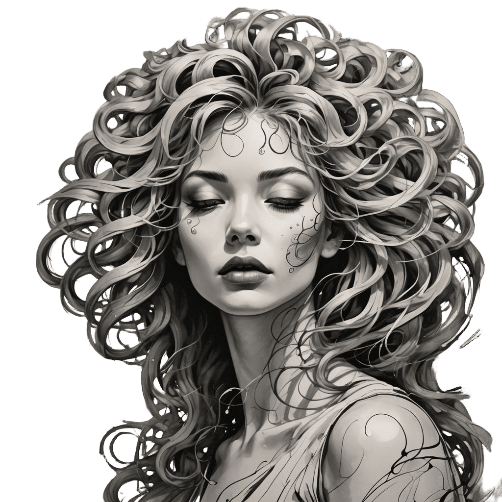 Abstract Woman with Flowing Hair in Black and White