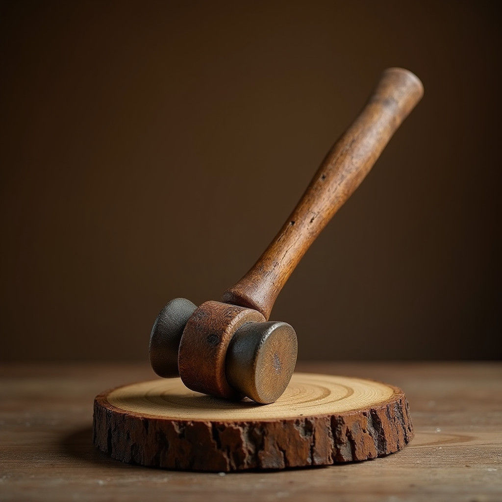 Wooden Mallet Strikes Base in Warm Earthy Tones